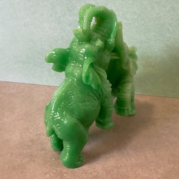 Green Soapstone Elephant Figurine Duo - Dancing Elephants Sculpture - 4 Inches T - Picture 5 of 10